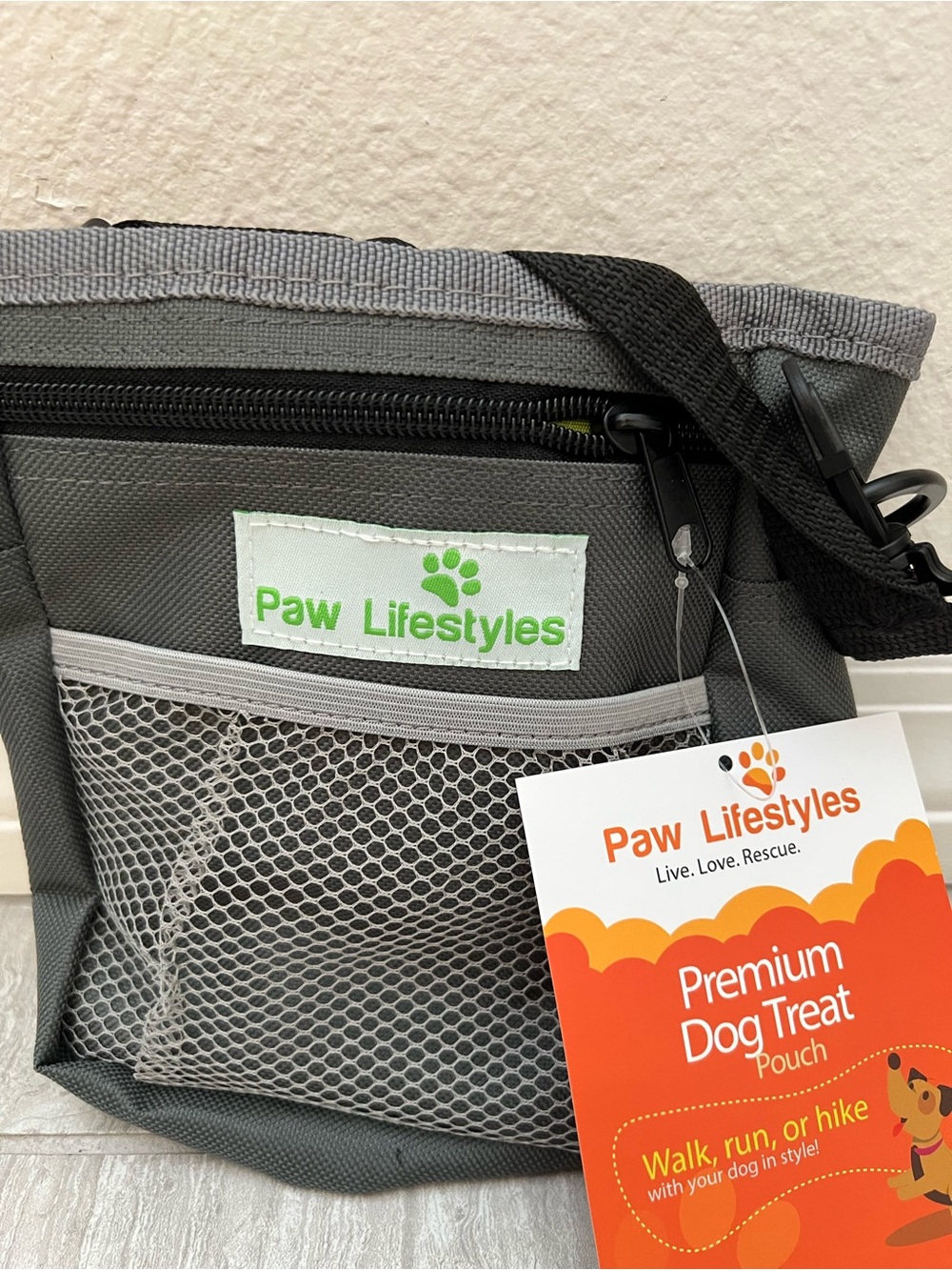 Paw Lifestyles Premium Dog Treat Pouch - Gray with Green Logo